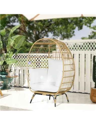 Outsunny Rattan Egg Chair with Cushions and Pillows, Khaki