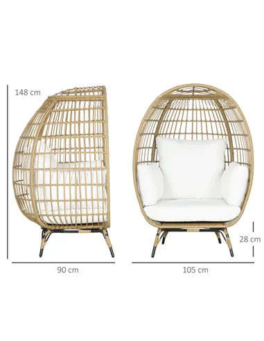 Outsunny Rattan Egg Chair with Cushions and Pillows, Khaki