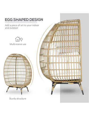 Outsunny Rattan Egg Chair with Cushions and Pillows, Khaki