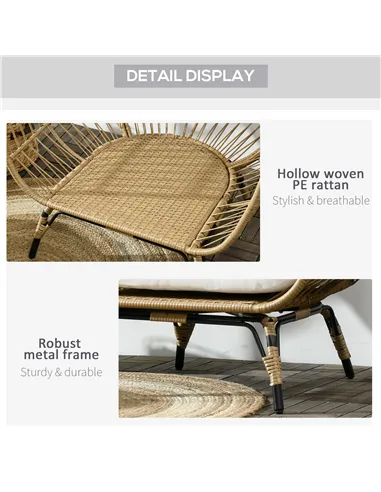 Outsunny Rattan Egg Chair with Cushions and Pillows, Khaki