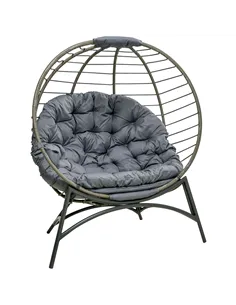 Outsunny Folding Rattan Egg Chair, Freestanding Basket Chair with Cushion, Bottle Holder Bag for Outdoor or Indoor, Grey