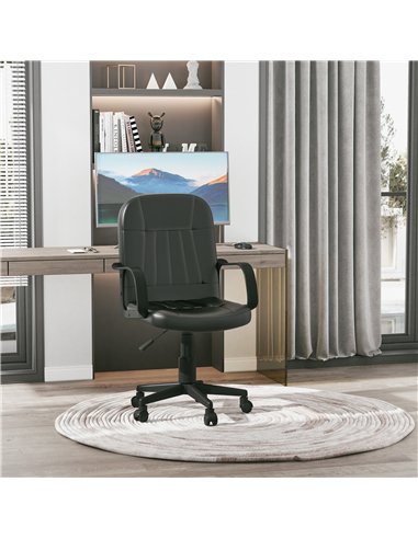 HOMCOM Swivel Executive Office Chair, PU Leather Computer Desk Chair with Adjustable Height, Wheels, Black