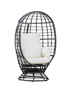 Outsunny 360° Swivel Egg Chair, Garden Rattan Swivel Chair with Thickened Cushion and Pillow, 150 KG Capacity for Indoor Outdoor