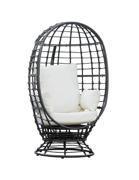 Outsunny 360° Swivel Egg Chair, Garden Rattan Swivel Chair with Thickened Cushion and Pillow, 150 KG Capacity for Indoor Outdoor