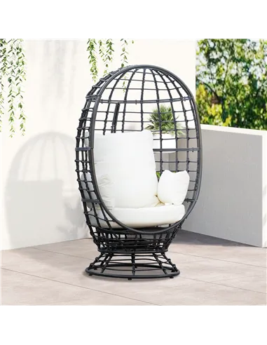 Outsunny 360° Swivel Egg Chair, Garden Rattan Swivel Chair with Thickened Cushion and Pillow, 150 KG Capacity for Indoor Outdoor