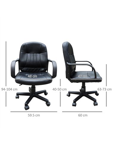 HOMCOM Swivel Executive Office Chair, PU Leather Computer Desk Chair with Adjustable Height, Wheels, Black