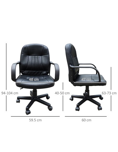 HOMCOM Swivel Executive Office Chair, PU Leather Computer Desk Chair with Adjustable Height, Wheels, Black