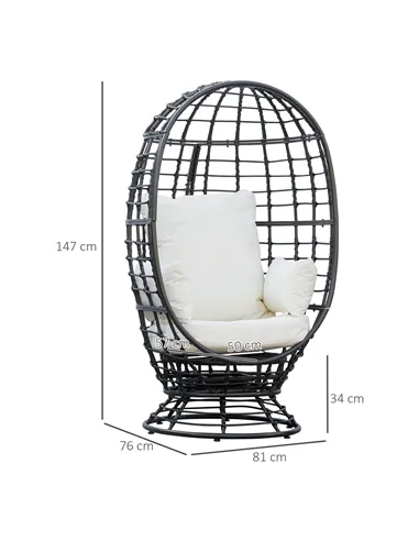 Outsunny 360° Swivel Egg Chair, Garden Rattan Swivel Chair with Thickened Cushion and Pillow, 150 KG Capacity for Indoor Outdoor
