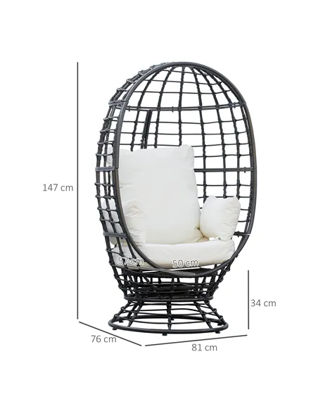 Outsunny 360° Swivel Egg Chair, Garden Rattan Swivel Chair with Thickened Cushion and Pillow, 150 KG Capacity for Indoor Outdoor