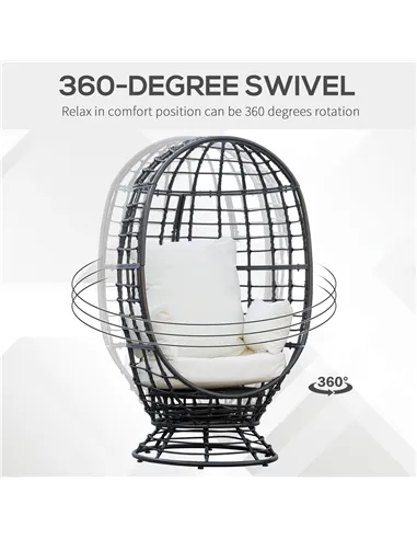 Outsunny 360° Swivel Egg Chair, Garden Rattan Swivel Chair with Thickened Cushion and Pillow, 150 KG Capacity for Indoor Outdoor