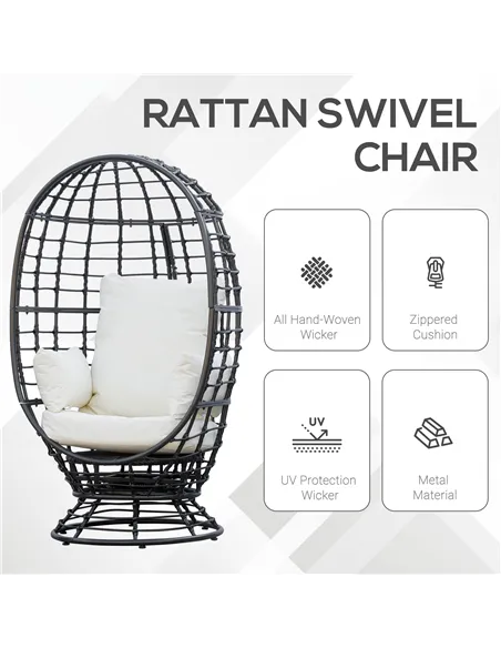 Outsunny 360° Swivel Egg Chair, Garden Rattan Swivel Chair with Thickened Cushion and Pillow, 150 KG Capacity for Indoor Outdoor