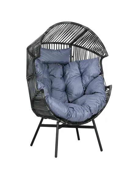 Outsunny String Rattan Egg Chair, with Padded Seat Cushion - Grey/Black