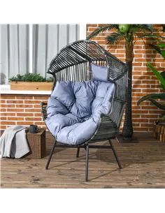 Outsunny String Rattan Egg Chair, with Padded Seat Cushion - Grey/Black 2