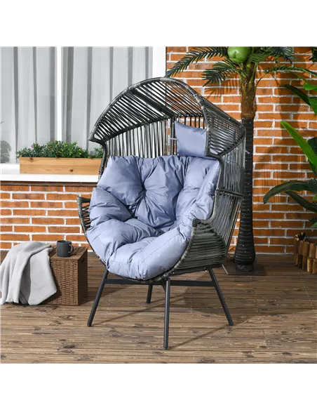 Outsunny String Rattan Egg Chair, with Padded Seat Cushion - Grey/Black