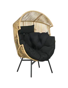 Outsunny String Rattan Egg Chair, with Padded Seat Cushion - Sand/Black