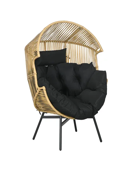Outsunny String Rattan Egg Chair, with Padded Seat Cushion - Sand/Black