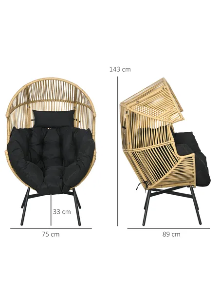 Outsunny String Rattan Egg Chair, with Padded Seat Cushion - Sand/Black