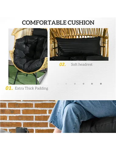 Outsunny String Rattan Egg Chair, with Padded Seat Cushion - Sand/Black