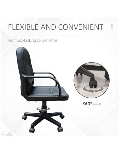 HOMCOM Swivel Executive Office Chair, PU Leather Computer Desk Chair with Adjustable Height, Wheels, Black