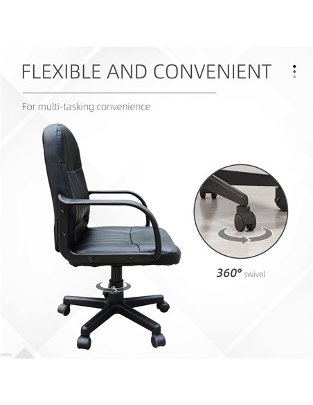 HOMCOM Swivel Executive Office Chair, PU Leather Computer Desk Chair with Adjustable Height, Wheels, Black