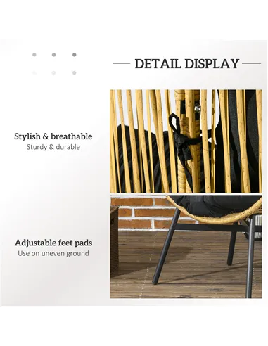 Outsunny String Rattan Egg Chair, with Padded Seat Cushion - Sand/Black