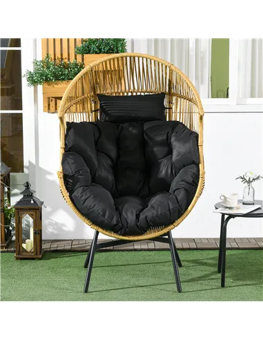 Outsunny String Rattan Egg Chair, with Padded Seat Cushion - Sand/Black