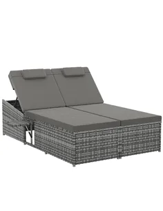 Outsunny 2 Seater Rattan Day Bed w/ Fire Retardant Cushions Grey