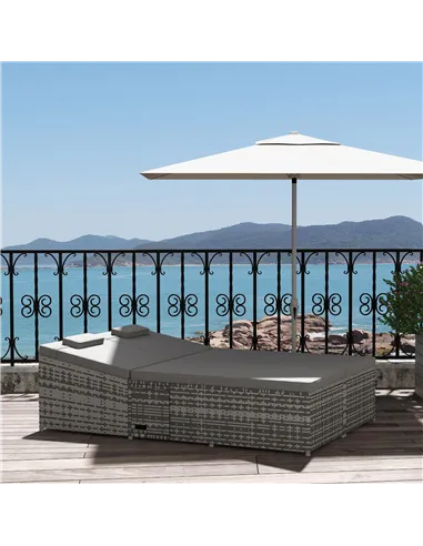 Outsunny 2 Seater Rattan Day Bed w/ Fire Retardant Cushions Grey
