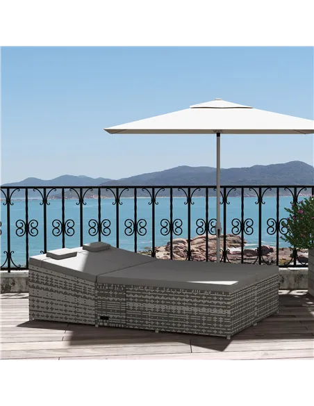 Outsunny 2 Seater Rattan Day Bed w/ Fire Retardant Cushions Grey