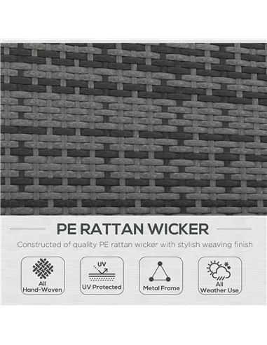 Outsunny 2 Seater Rattan Day Bed w/ Fire Retardant Cushions Grey