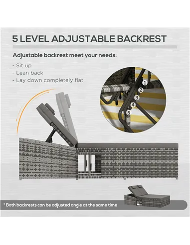 Outsunny 2 Seater Rattan Day Bed w/ Fire Retardant Cushions Grey