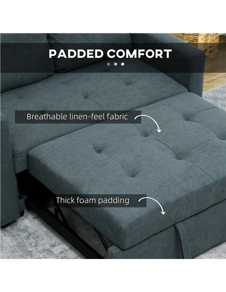 HOMCOM Loveseat Sofa Bed, Convertible Bed Settee with 2 Cushions, Side Pockets for Living Room, Charcoal Grey