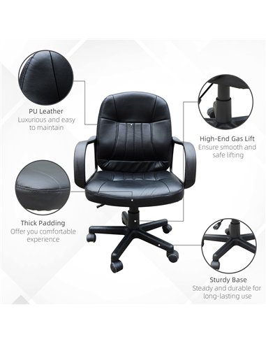 HOMCOM Swivel Executive Office Chair, PU Leather Computer Desk Chair with Adjustable Height, Wheels, Black