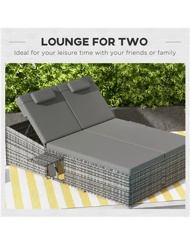 Outsunny 2 Seater Rattan Day Bed w/ Fire Retardant Cushions Grey