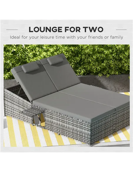 Outsunny 2 Seater Rattan Day Bed w/ Fire Retardant Cushions Grey