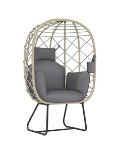 Outsunny Rattan Egg Chair Outdoor Indoor Wicker Chair with Thickened Cushion and Headrest, Standing Garden Egg Chair with Cup Ho