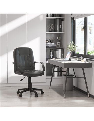 HOMCOM Swivel Executive Office Chair, PU Leather Computer Desk Chair with Adjustable Height, Wheels, Black