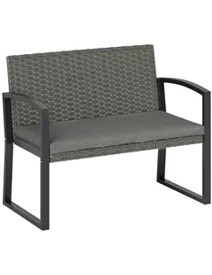 Outsunny Two-Seater Rattan Garden Bench - Grey/Black