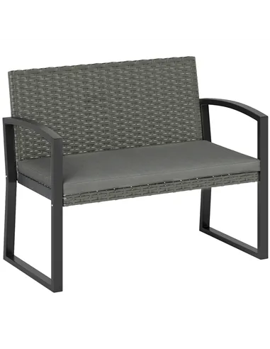 Outsunny Two-Seater Rattan Garden Bench - Grey/Black