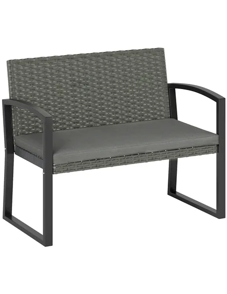 Outsunny Two-Seater Rattan Garden Bench - Grey/Black