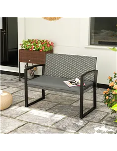 Outsunny Two-Seater Rattan Garden Bench - Grey/Black 2