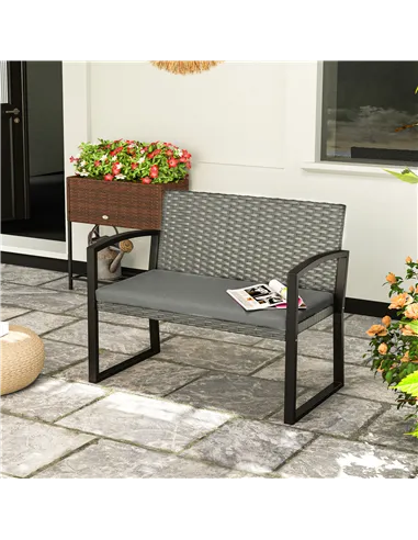 Outsunny Two-Seater Rattan Garden Bench - Grey/Black