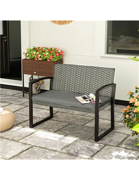 Outsunny Two-Seater Rattan Garden Bench - Grey/Black