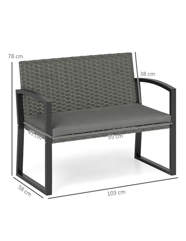 Outsunny Two-Seater Rattan Garden Bench - Grey/Black