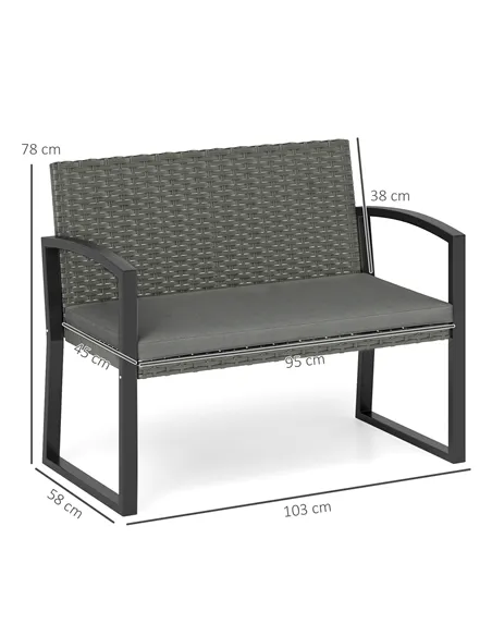 Outsunny Two-Seater Rattan Garden Bench - Grey/Black