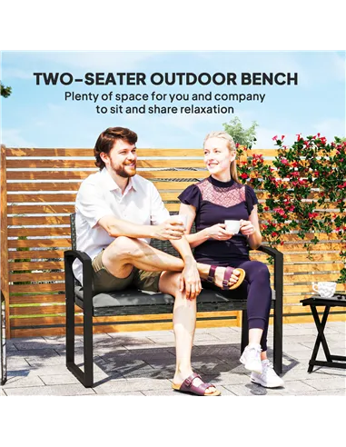 Outsunny Two-Seater Rattan Garden Bench - Grey/Black