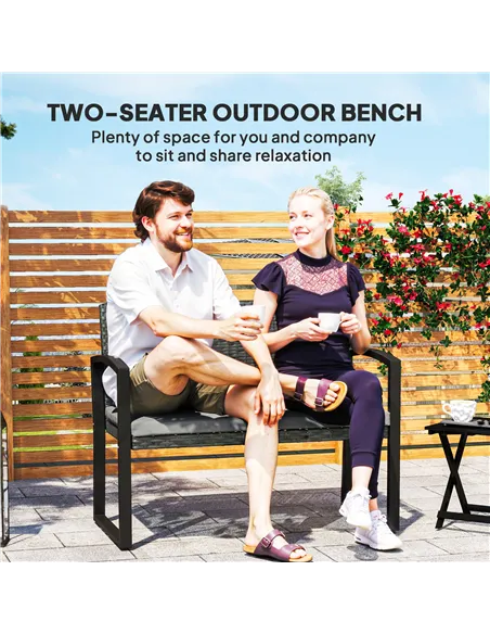 Outsunny Two-Seater Rattan Garden Bench - Grey/Black