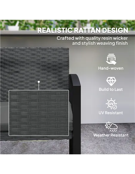 Outsunny Two-Seater Rattan Garden Bench - Grey/Black
