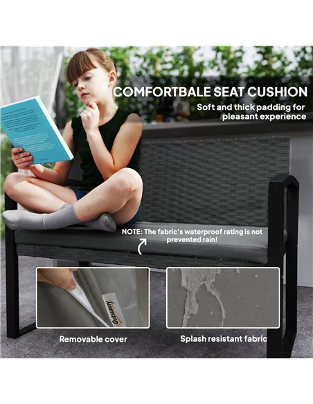 Outsunny Two-Seater Rattan Garden Bench - Grey/Black