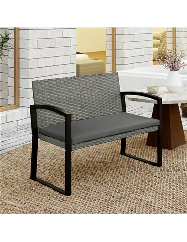 Outsunny Two-Seater Rattan Garden Bench - Grey/Black